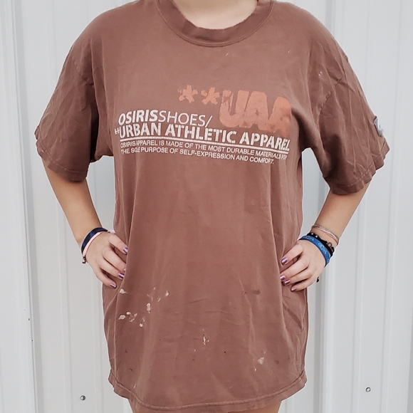 Vintage Osiris Shoes Worn T-shirt Faded Brown w Logo Large - Picture 1 of 14